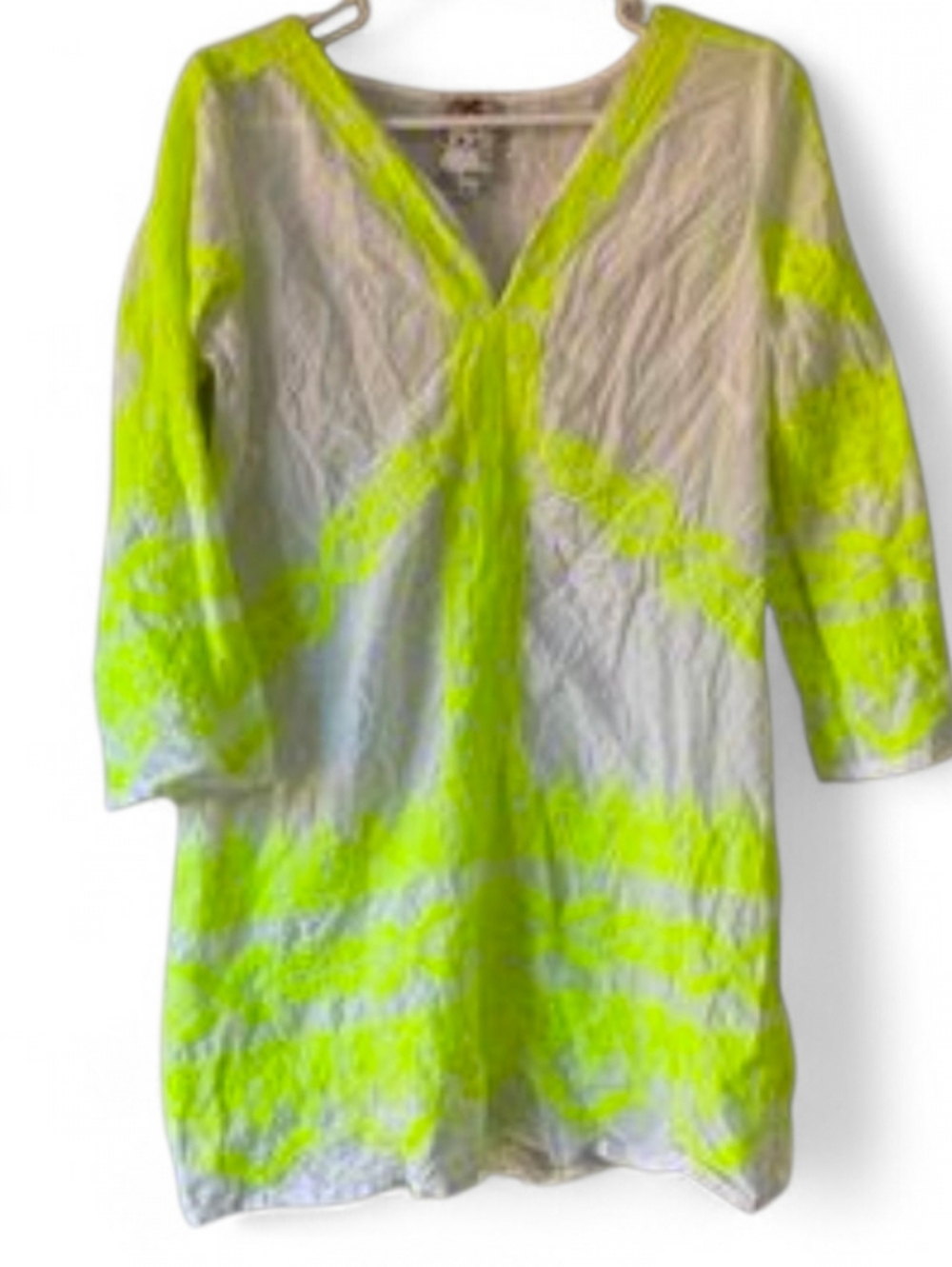 YOANA BARASCHI White & Bright Yellow Embroidered Tunic Beach Cover Up - Large